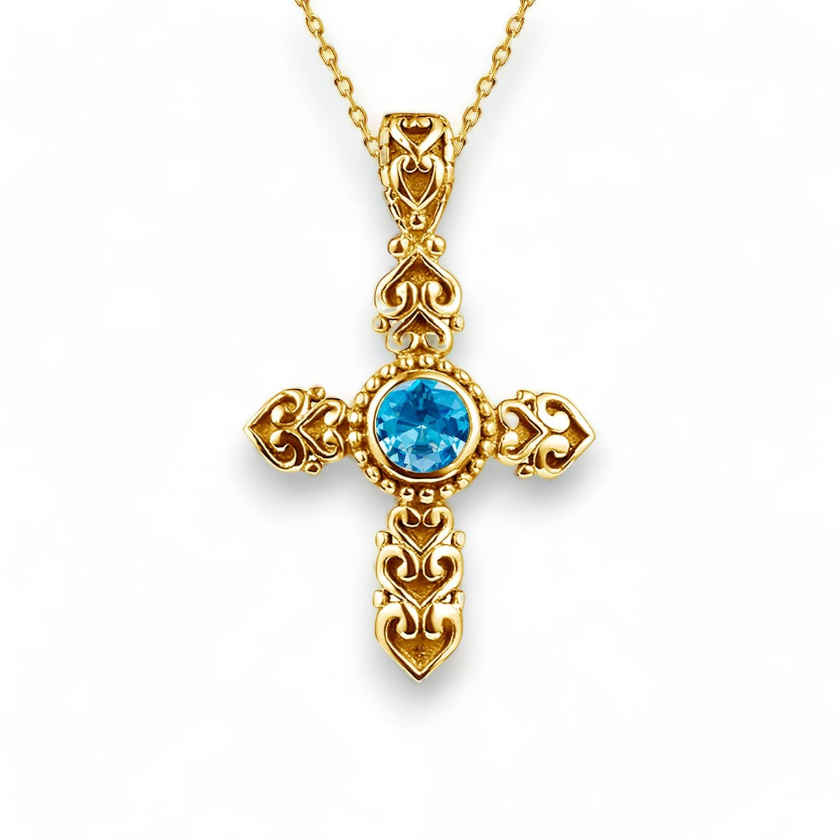 Céleste - collier croix en pierre bleu turquoise
