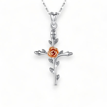 Rosaline - collier croix fleurie